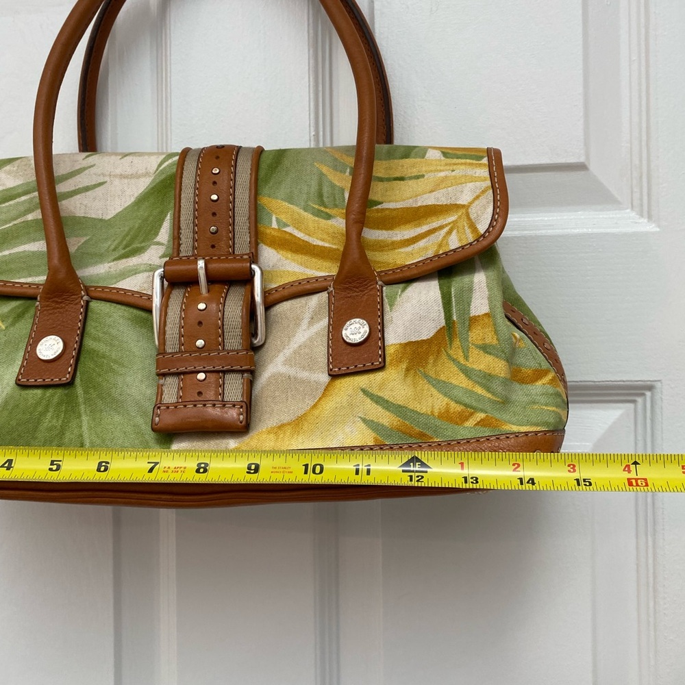 Michael Kors Tropical Leaf Canvas Bag with Leather Trim and Snap Closure - Picture 7 of 15